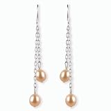 Peach Pink Willow Cultured Pearl Silver Earrings
