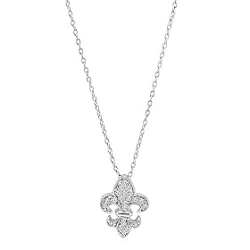 Sterling Silver Pendant Cubic Zirconia CZ Small Fleur De Lis Pendant Necklace - Ideal Gift For Mother Day, Anniversary, Engagement, Wedding, Birthday, For Her