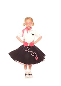 Hip Hop 50s Shop 7 Piece Child Poodle Skirt Outfit, Size 8 Black w/ Pink