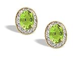14K Yellow Gold Genuine Oval Peridot and Diamond Couture Earrings