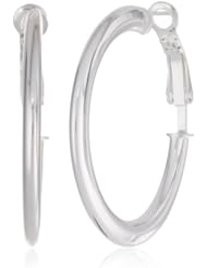 Sterling Silver Large Polished Flat Tube Clutchless Hoop Earrings (1.4" Diameter)