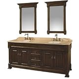 Rothdale 74 Traditional Bathroom Double Vanity Set - Oak w/ Ivory Marble Counter