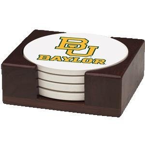 Baylor University Bears 4-Coaster Gift Set with Coordinating Wood Holder