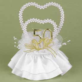 Hortense B. Hewitt 50th Anniversary Cake Top - White  Gold ( 5.5x 6.5)