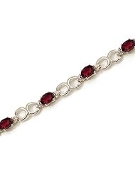 14K White Gold Oval Garnet and Diamond Bracelet