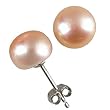 Peach Pink 7.5-8mm AAAA Cultured Pearl Platinum Overlay CAREFREE Sterling Silver Stud Earrings (LS1B) Peach Pink 7.5-8mm AAAA Cultured Pearl Platinum Overlay CAREFREE Sterling Silver Stud Earrings (LS1B)