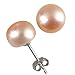Peach Pink 7.5-8mm AAAA Cultured Pearl Platinum Overlay CAREFREE Sterling Silver Stud Earrings (LS1B)