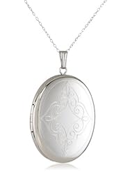 Momento Lockets Sterling Silver Oval Shaped Locket with Swirls Necklace