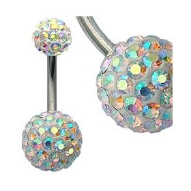 Piercing nombril en cristal Swarovski - Acier chirurgical (316L) - 1.6mm x 10mm x boule en cristal Aurore Bor�ale de 6mm
