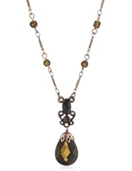 1928 Jewelry Smoked Topaz Briolette Copper Drop Pendant Necklace