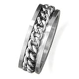Stainless Steel Men's Ring With Curb Chain Center