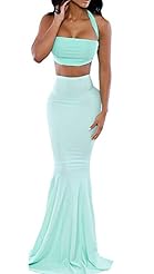 Empire   Waistline Polyester/Spandex Mermaid Open-Back Halter Sleeveless  Dress with a Brush/Sweep Train 