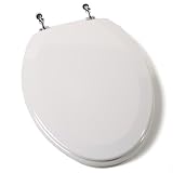 Comfort Seats C1B4E2-00CHWP Deluxe Molded Wood Toilet Seat with White and Chrome Combination Hinges, Elongated, White