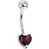 Solid14KTWhiteGoldGENUINEGARNETHeartSolitaireBellyRing
