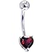 Jewelry : Solid 14KT White Gold GENUINE GARNET Heart Solitaire Belly Ring