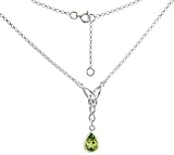 Sterling Silver 16" Celtic Necklace, w/ Bezel Set Pear Cut Natural Peridot Stone