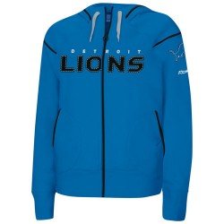 Detroit Lions Women's NFL Dazzle Trim Hoodie, Zipped Fleece Jacket, Blue (Medium)