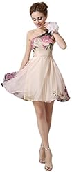 Cocktail Chiffon/Polyester One Shoulder Sleeveless Floral Print Evening Dress/Wedding Party Dress/Mini Dress 