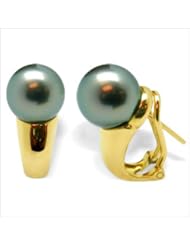 18K yellow gold Tres Jolie Black Tahitian cultured pearl and diamond earring
