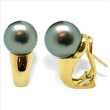 18K yellow gold Tres Jolie Black Tahitian cultured pearl and diamond earring