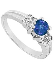 Sapphire and Diamond Ring 14K White Gold - 0.75 CT TGW