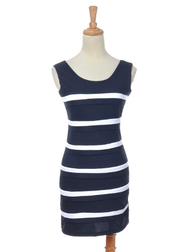 Anna-Kaci S/M Fit Black White Stripe Sleeveless Casual Dress