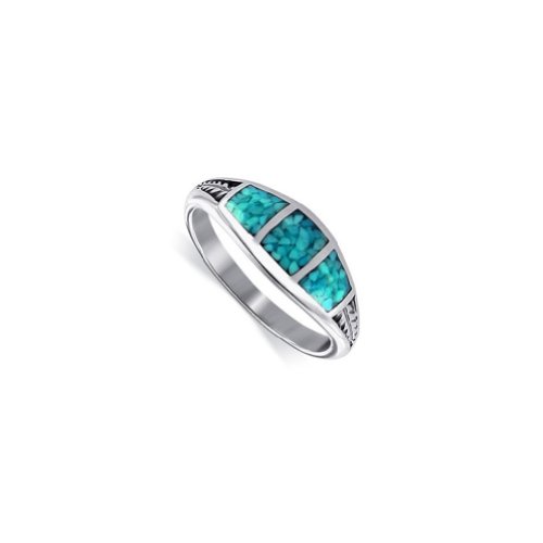 925 Sterling Silver Turquoise Gemstone inlay Southwestern Style 7mm Ring