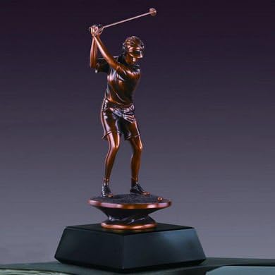 Female Golfer down Swing Bronze Finish Statue with Base, 10 inches H (S)
