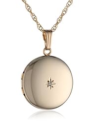 Yellow 14k Gold Filled Polished Round with Genuine Diamond Locket Necklace, 20"