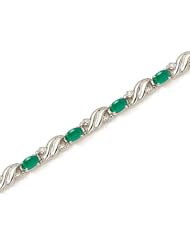 14K White Gold Oval Emerald and Diamond Bracelet