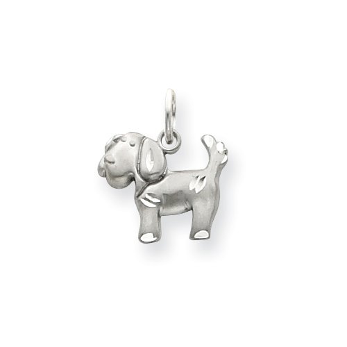14k Gold White Gold Satin & Diamond Cut Puppy Dog Charm