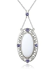 Sterling Silver White Agate and Iolite Oval Pendant Necklace, 18"