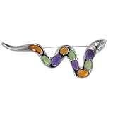 Silver Tone Multicolor Snake Animal Pin Brooch