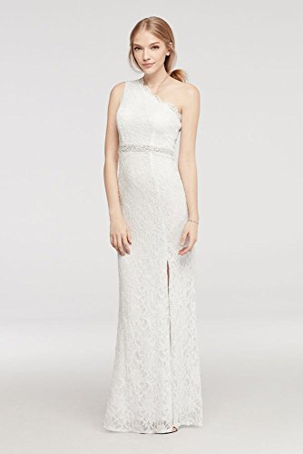 One Shoulder Lace Prom Dress with Beaded Waist Style X32741H122, White, 11