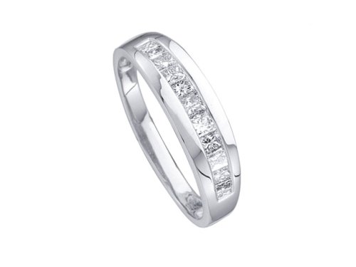 Mens 14k White Gold 0.50 ctw Princess Cut Diamond Wedding Band