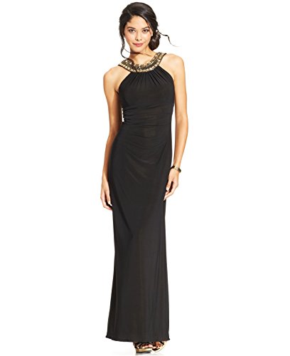 Xscape Petite Embellished Ruched Halter Gown Black 6P