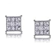 Diamond Stud Earrings in White Gold Princess Cut Invisible Set