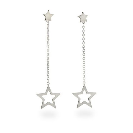 Eve's Addiction Double Star Drop Sterling Silver Earrings