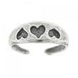Triple Heart Adjustable Womens Toe Ring in Solid Sterling Silver