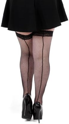 Pamela Mann Plus Size Fishnet Seamed Lace Top Hold Ups
