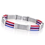 18K White Gold/Steel Truck Link w/USA flag Men's Bracelet 8