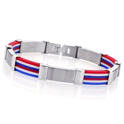 18K White Gold/Steel Truck Link w/USA flag Men's Bracelet 8