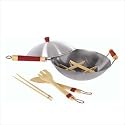 Concept Housewares 14 Inch Professional Carbon Steel 7 Piece Wok Set with Silicone Handles