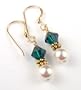 Damali 14K Gold Dangle Earrings May Emerald Pearl Swarovski Crystal Elements - 1 Inch