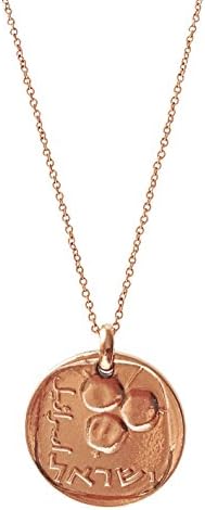 Rose Gold Plated Vintage Israel 5 Agorot Pomegranate Coin Necklace (30 Inches)