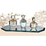 PERFUME BOTTLES ON MIRROR TRAY - SET OF THREE CRYSTAL PERFUME BOTTLES ON MIRROR TRAY - Home decor