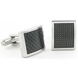 Stainless Steel Cuff Links with Black Carbon Fiber