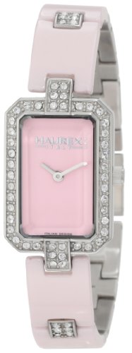 Haurex Italy Women's XS357DP1 Miroir Rectangular Pink Ceramic and Crystal Watch
