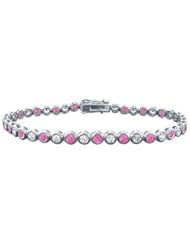 Pink Sapphire and Diamond Tennis Bracelet Platinum 4.00 CT TGW