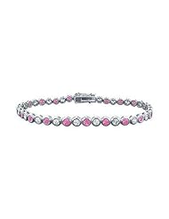 Pink Sapphire and Diamond Tennis Bracelet Platinum 4.00 CT TGW